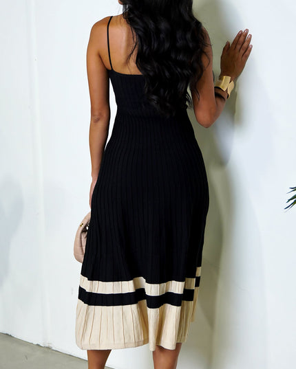 Black Ribbed Two Tone Midi Dress