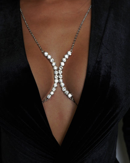 Silver Crystal Glam Rhinestone Bra Chain