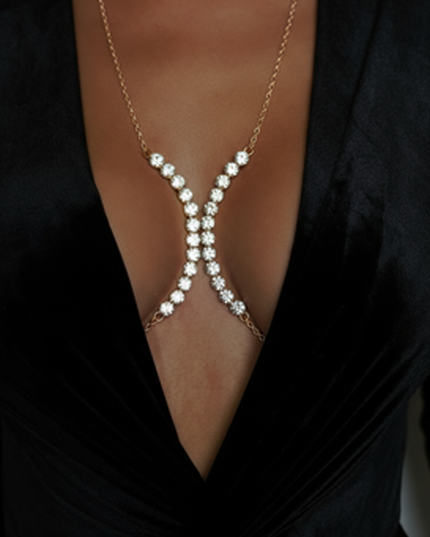 Gold Crystal Glam Rhinestone Bra Chain