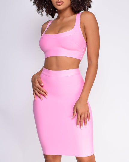 Pink Bandage Top And Skirt Set