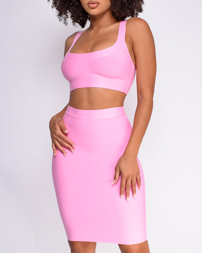 Pink Bandage Top And Skirt Set