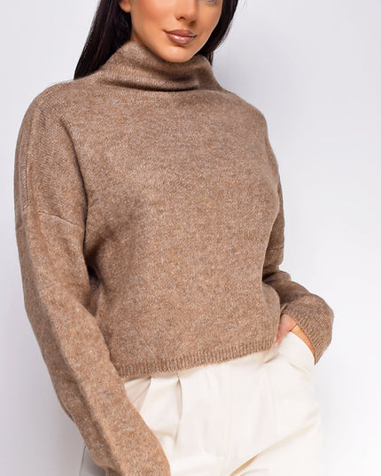 Brown Marl Knit Mock Neck Sweater Top