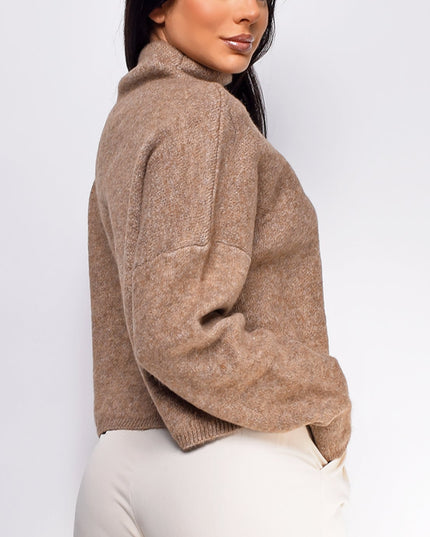 Brown Marl Knit Mock Neck Sweater Top
