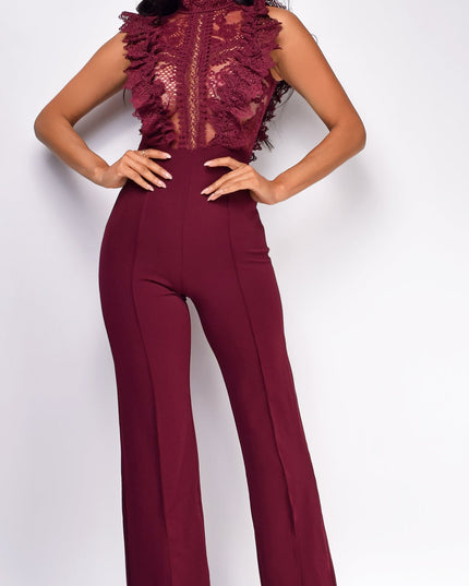 Wine Crochet Flared leg Jumpsuit