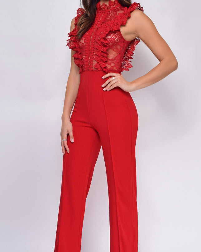 Red Crochet Flared leg Jumpsuit