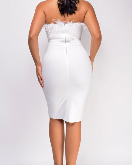 White Feather Bandage Midi Dress