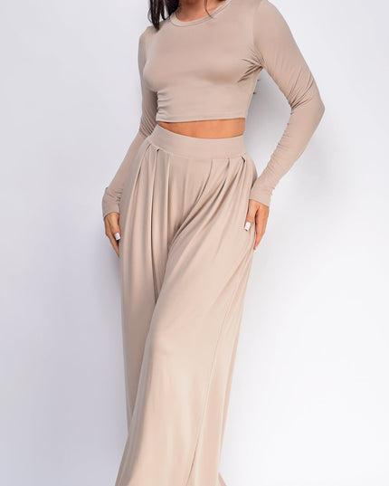 Taupe Beige Wide Leg Pants Set