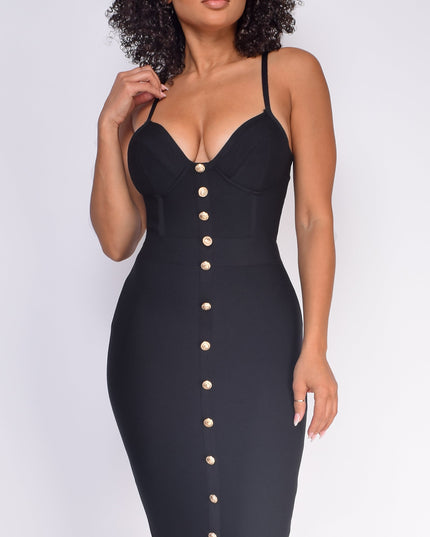 Black Gold Button Bandage Dress