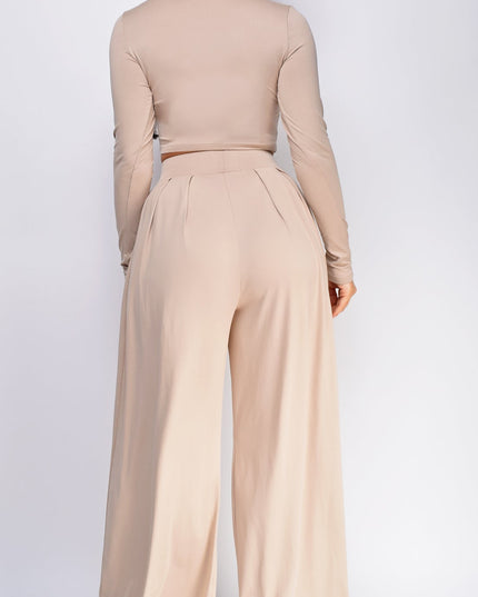 Taupe Beige Wide Leg Pants Set