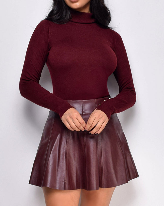 Burgundy High Neck Long Sleeve Top
