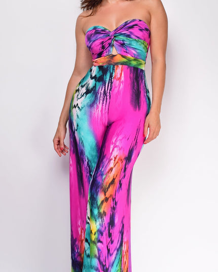Pink Multi Multi Print Color Strapless Jumpsuit