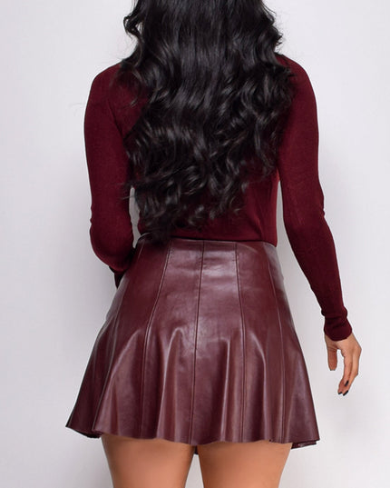Burgundy High Neck Long Sleeve Top