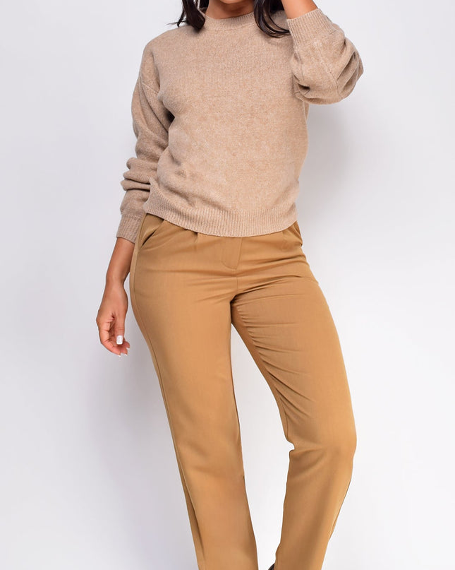 Beige Slim Fit Cropped Pants