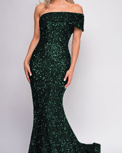 Green One Shoulder Sequin Gown
