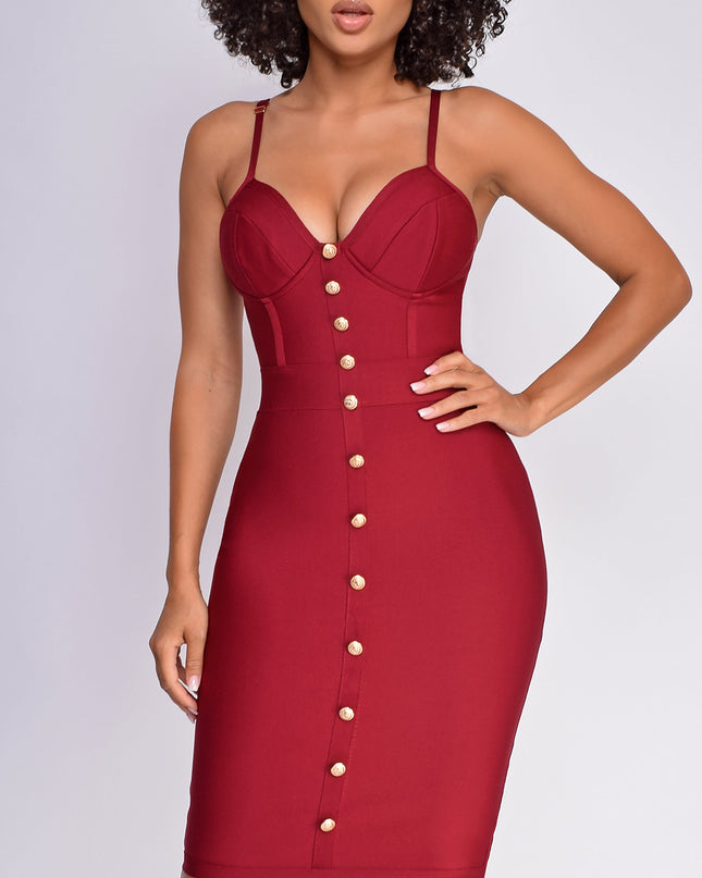 Wine Gold Button Bandage Dress
