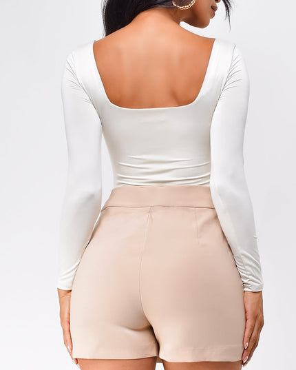 Cream Square Neck Long Sleeve Bodysuit