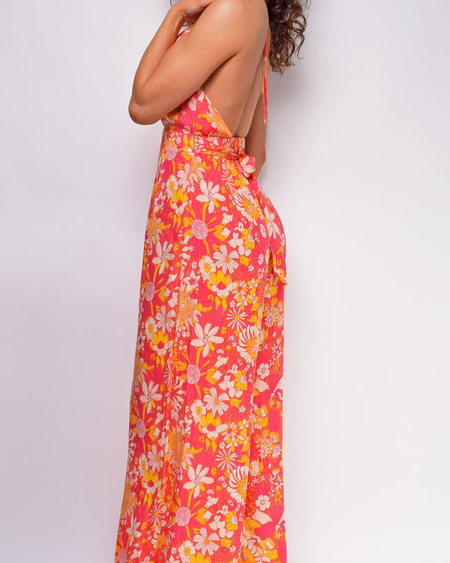 Orange Pink Multi Floral Print Jumpsuit