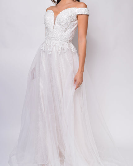 Sweetheart Neckline A-Line Lace Off Shoulder Layered Tulle Skirt Bridal Gown