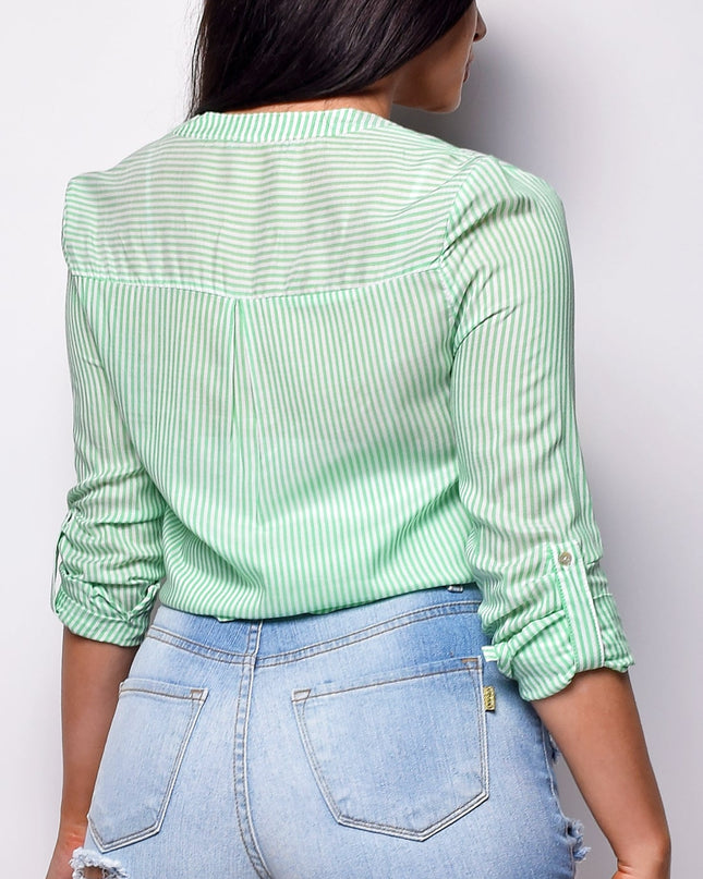 Green Stripe Button Up Shirt Top