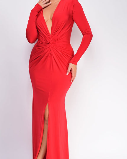 Red Front Twist Maxi Dress