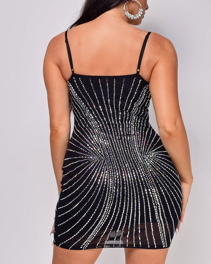Black Rhinestone Mini Dress