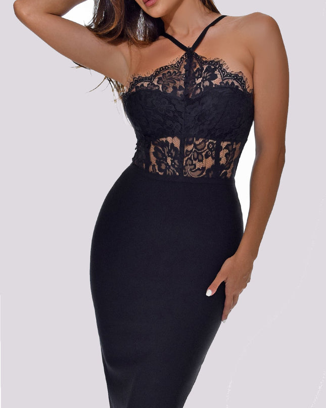 Black Lace Bandage Dress