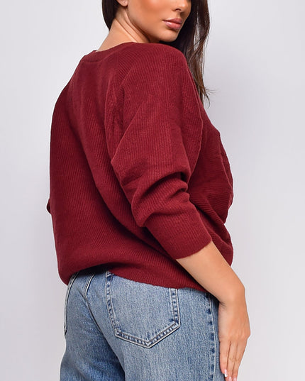 Burgundy Twist Detail Convertible Sweater