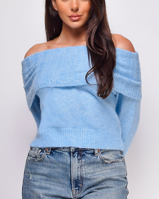 Blue Off Shoulder Sweater Top
