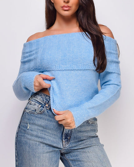Blue Off Shoulder Sweater Top