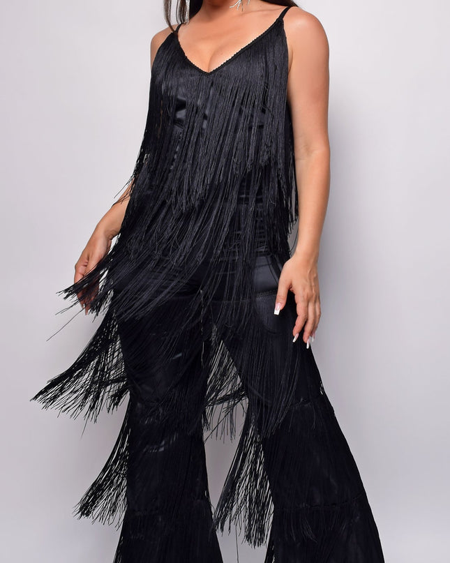 Black Fringe Jumpsuit