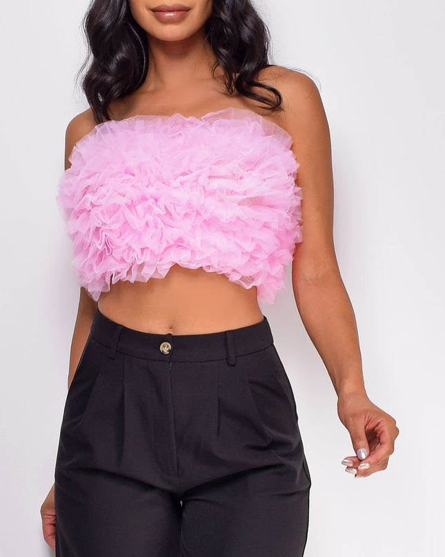Pink Mesh Tulle Tube Top