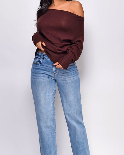 Blue Rise Straight Leg Denim Jeans