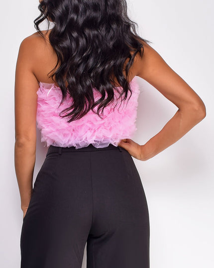 Pink Mesh Tulle Tube Top