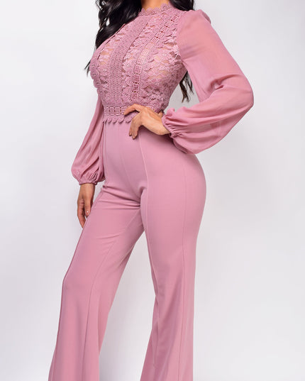 Pink Crochet Lace Mesh Jumpsuit