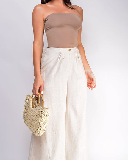 Beige High Waist Linen Pants