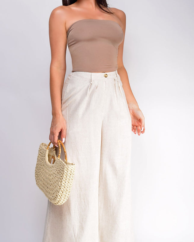 Beige High Waist Linen Pants