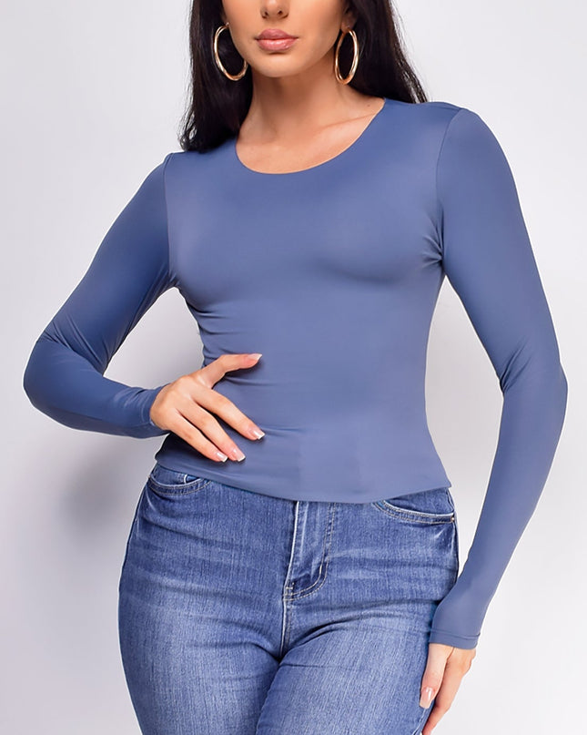 Blue Basic Long Sleeve Top