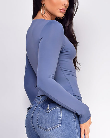 Blue Basic Long Sleeve Top