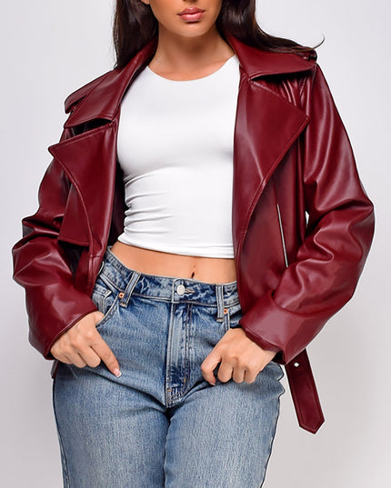 Burgundy Faux Leather Jacket