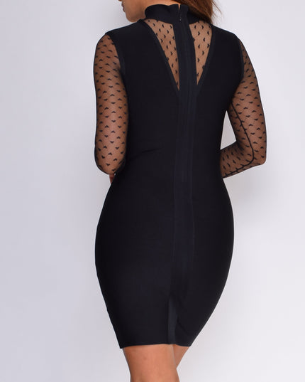 Black Mesh Deep V Neck Bandage Dress