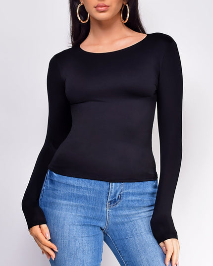 Black Basic Long Sleeve Top