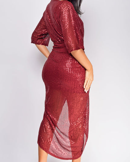 Burgundy Sequin Midi Dress