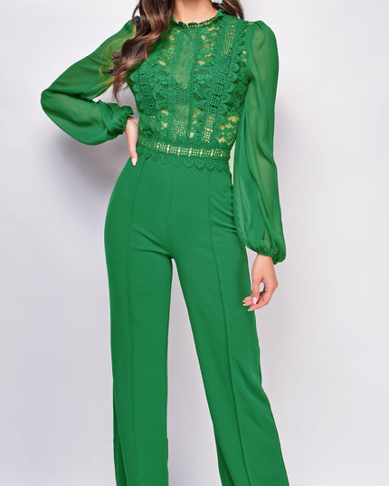 Kelly Green Crochet Lace Mesh Jumpsuit
