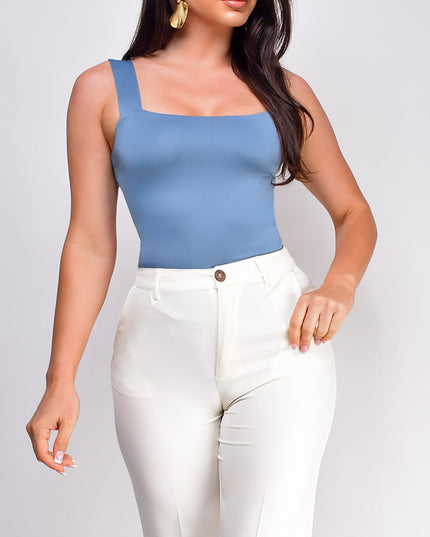 Blue Square Neck Top