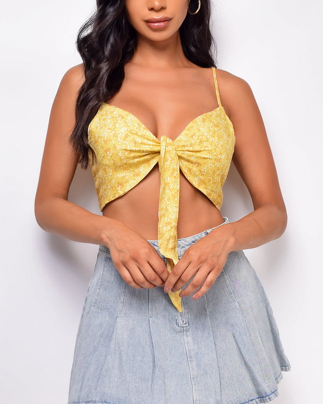 Yellow Floral Front Tie Top