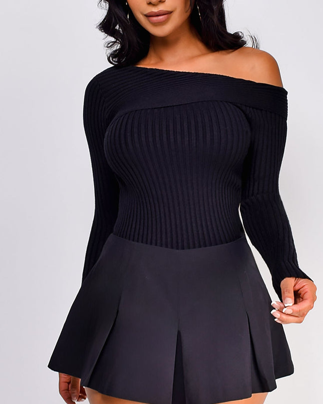 Opal Black Off Shoulder Ribbed Sweater Top