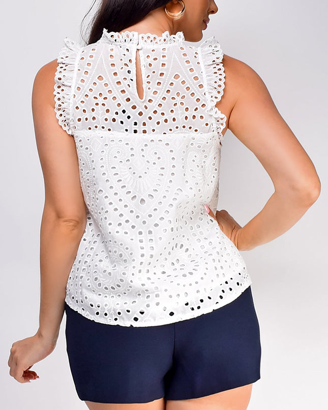 White Sleeveless Eyelet Lace Top
