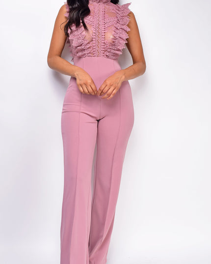 Mauve Pink Crochet Flared leg Jumpsuit