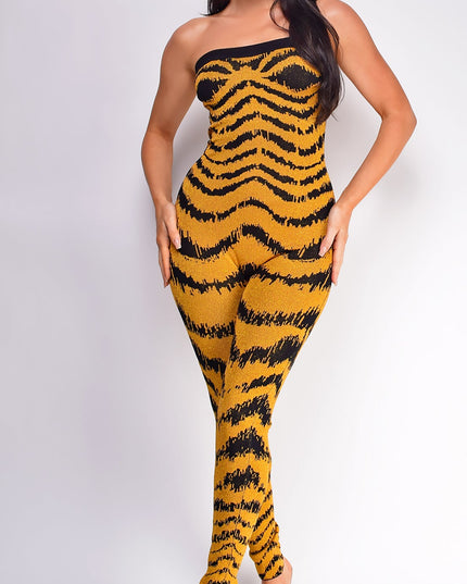 Amber Yellow Jacquard Lurex Jumpsuit