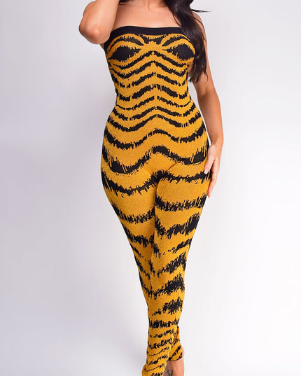 Amber Yellow Jacquard Lurex Jumpsuit